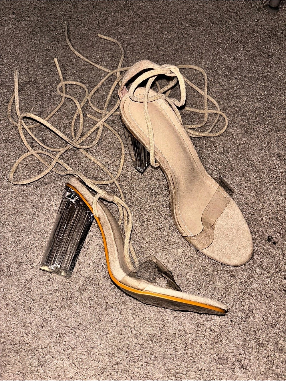 Lace-Up Heels in Beige & Orange